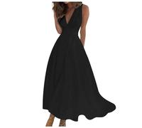 Long Summer Dress Women's Strappy Dress Beach Dress Summer Maxi Dresses Sleeveless A-line Dresses Maxi Dress Long V-Neck Suspender Dress Palace Lock Hollow Beach Dresses Teenager Girls, O Black, S