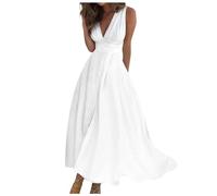 Long Summer Dress Women's Strappy Dress Beach Dress Summer Maxi Dresses Sleeveless A-line Dresses Maxi Dress Long V-Neck Suspender Dress Palace Lock Hollow Beach Dresses Teenager Girls, O White, S