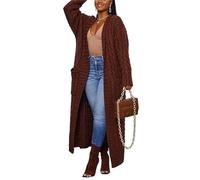 Long Sweaters for Women Cardigan Open Front Long Sleeve Plus Size Chunky Cable Knit Duster Cardigans with Pockets Winter Coat, Brown, XL