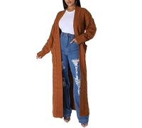 Long Sweaters for Women Cardigan Open Front Long Sleeve Plus Size Chunky Cable Knit Duster Cardigans with Pockets Winter Coat, Brown-1, XL