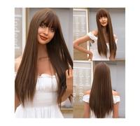Long Synthetic Cold Brown Wigs with Bangs Light Coffee Straight Fake Hairs Wig Natural Daily Cosplay Party Heat Resistant Fiber Daily Use