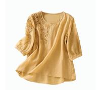 Long T Shirts for Women UK Linen Shirt Women Summer Embroidery Linen Tunic Tops Retro Jacquard Short Sleeve Boho Blouse Casual Loose Fit Flowy Hem Tee Holiday Essentials for