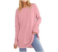 Long T-Shirts Women Long Sleeve Crew Neck Tunic Tops Long Length Casual Shirt Spring Tops Loose Shirts Solid Color Casual Tee Shirt Flared Swing Baggy Tops Long Sleeve Blouse Longline T-Shirt