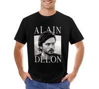 LONG TA Alain-Delon-French-Actor-T-Shirt-Black-t-Shirt-Anime-Boys-t-Shirts-Men-s-Cotton Black XL