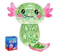 Long Tail Axolotl Squishy Toy - 1 Pcs Glitter Slow Rising Squeeze Toy, Maltose Filled TPR Stress Relief Fidget Toy, Cute Transparent Handheld Desk Pet Sensory Toy-Green