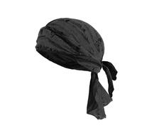 Long Tail Durag Hat for Men Women Ragged Pirate Wave Cap Wide Strap Ripped Bandana Doo Rag Chemo Cap Turban Headwear, Black, One size