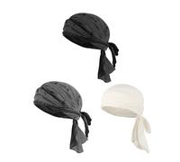 Long Tail Durag Hat for Men Women Ragged Pirate Wave Cap Wide Strap Ripped Bandana Doo Rag Chemo Cap Turban Headwear, 3pcs-black+white+dark Gray, One size