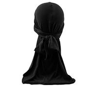 Long-Tail Headwraps for Men And Women,Unisex Durag Solid Color Long Tail Beanies Cap Stretchable Straps Headwraps A_Black