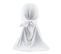 Long-Tail Headwraps for Men And Women,Unisex Durag Solid Color Long Tail Beanies Cap Stretchable Straps Headwraps A_White