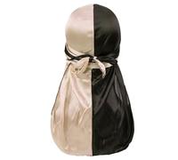 Long Tailed Hat Style Two Tone Satin Headscarf with Elastic Hair Bandana for Hip Hop Fashion (Khaki, One Size)