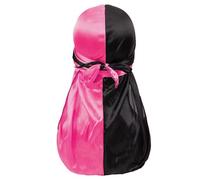 Long Tailed Hat Style Two Tone Satin Headscarf with Elastic Hair Bandana for Hip Hop Fashion (One Size)