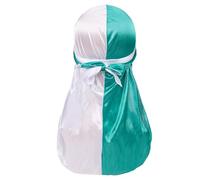 Long Tailed Hat Style Two Tone Satin Headscarf with Elastic Hair Bandana for Hip Hop Fashion (White4, One Size)