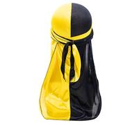Long Tailed Hat Style Two Tone Satin Headscarf with Elastic Hair Bandana for Hip Hop Fashion (Yellow, One Size)