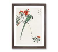 Long Tailed Tit & Pomegranate By Numata Kashu Asian Japanese Framed Print | A2 Walnut Framed Wall Art | Ready to Hang | Asian Nature Picture | Living Room Bedroom Lounge Office