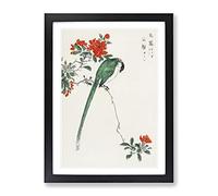 Long Tailed Tit & Pomegranate By Numata Kashu Asian Japanese Framed Print | A4 Black Framed Wall Art | Ready to Hang | Asian Nature Picture | Living Room Bedroom Lounge Office