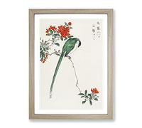 Long Tailed Tit & Pomegranate By Numata Kashu Asian Japanese Framed Print | A4 Oak Framed Wall Art | Ready to Hang | Asian Nature Picture | Living Room Bedroom Lounge Office