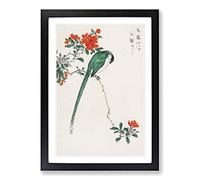 Long-Tailed Tit & Pomegranate by Numata Kashu Framed Print | A2 Black Framed Wall Art | Ready to Hang | Modern Nature Picture | Living Room Bedroom Lounge Office