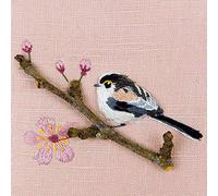 Long Tailed tit with Blossom 150mm Square Greetings Card by Artist Sarah J Perry