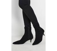 Long Tall Sally Women's Faux Suede Kitten Heeled Boots in Black | Size: 8 Long Tall Sally Black 8