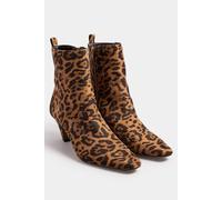 Long Tall Sally Leopard Print Heeled Ankle Boots In Brown Brown