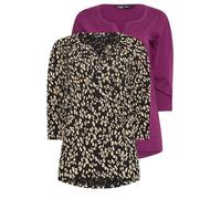 Long Tall Sally - LTS Tall 2 Pack Beige Brown & Dark Pink Henley Tops - Women's