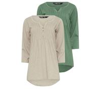 Long Tall Sally - LTS Tall 2 Pack Brown & Green Henley Tops - Women's