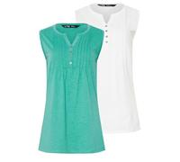 Long Tall Sally - LTS Tall 2 Pack Green & White Henley Vest Tops - Women's