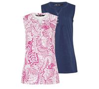 Long Tall Sally - LTS Tall 2 Pack Navy Blue & Pink Floral Henley Vest Tops - Women's