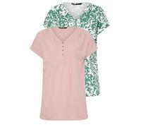 Long Tall Sally - LTS Tall 2 Pack Pink & Floral Cotton Henley Tops - Women's