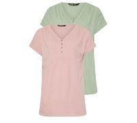 Long Tall Sally - LTS Tall 2 Pack Sage & Pink Cotton Henley Tops - Women's