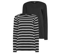 Long Tall Sally - LTS Tall 2 Pack Stripe Print Long Sleeve T-Shirts - Women's Black