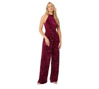 Long Tall Sally Women's Tall Sequin Velvet Wide Leg Jumpsuit in Red | Size: 20