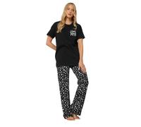 Long Tall Sally - Lts Tall Black 'Cosmic Dreaming' Slogan Cotton Wide Leg Pyjama Set - Women's