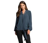 Long Tall Sally - LTS Tall Blue Acid Wash Tie Neck Blouse - Women's
