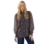 Long Tall Sally - LTS Tall Blue Floral Print Frill Neck Blouse - Women's