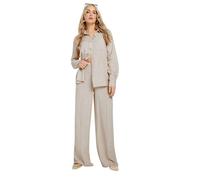 Long Tall Sally - LTS Tall Brown Linen Pleated Wide Leg Trousers - Women's