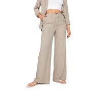 Long Tall Sally - LTS Tall Brown Linen Tie Waist Wide Leg Trousers - Women's