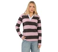 Long Tall Sally - Lts Tall Chocolate Brown & Pink Stripe Cotton Rugby Sweatshirt - Women's