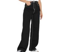 Long Tall Sally - LTS Tall Contrast Stitch Wide Leg Jeans - Women's Black