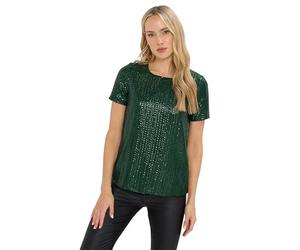 Long Tall Sally - LTS Tall Crew Neck Sequin Top - Women's Green