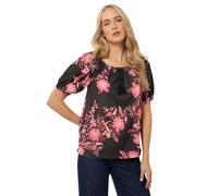 Long Tall Sally - LTS Tall Floral Print Tie Front Top - Women's Black