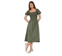 Long Tall Sally - LTS Tall Green Shirred Puff Sleeve Midi Dress - Women's