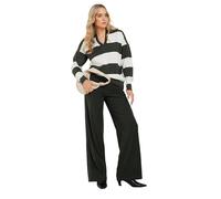 Long Tall Sally - LTS Tall Grey Knitted Stripe Collared Jumper - Women's