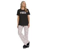 Long Tall Sally - Lts Tall Leopard 'Weekend Vibes' Slogan Pyjama Set - Women's Black
