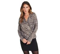 Long Tall Sally - LTS Tall Natural Brown Leopard Print Soft Touch Wrap Top - Women's