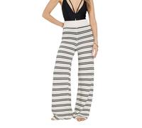 Long Tall Sally - LTS Tall White Knit Stripe Wide Leg Trousers - Women's