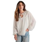 Long Tall Sally - LTS Tall White Sheer Dobby Tie Neck Blouse - Women's