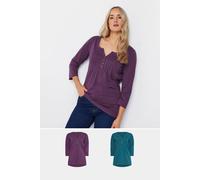 Long Tall Sally Tall 2 Pack Cotton Henley Tops In Purple