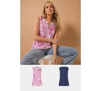 Long Tall Sally Tall 2 Pack Floral Henley Tops In Dark Blue Dark Blue 14