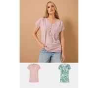 Tall 2 Pack Floral Henley Tops Long Tall Sally Green 14